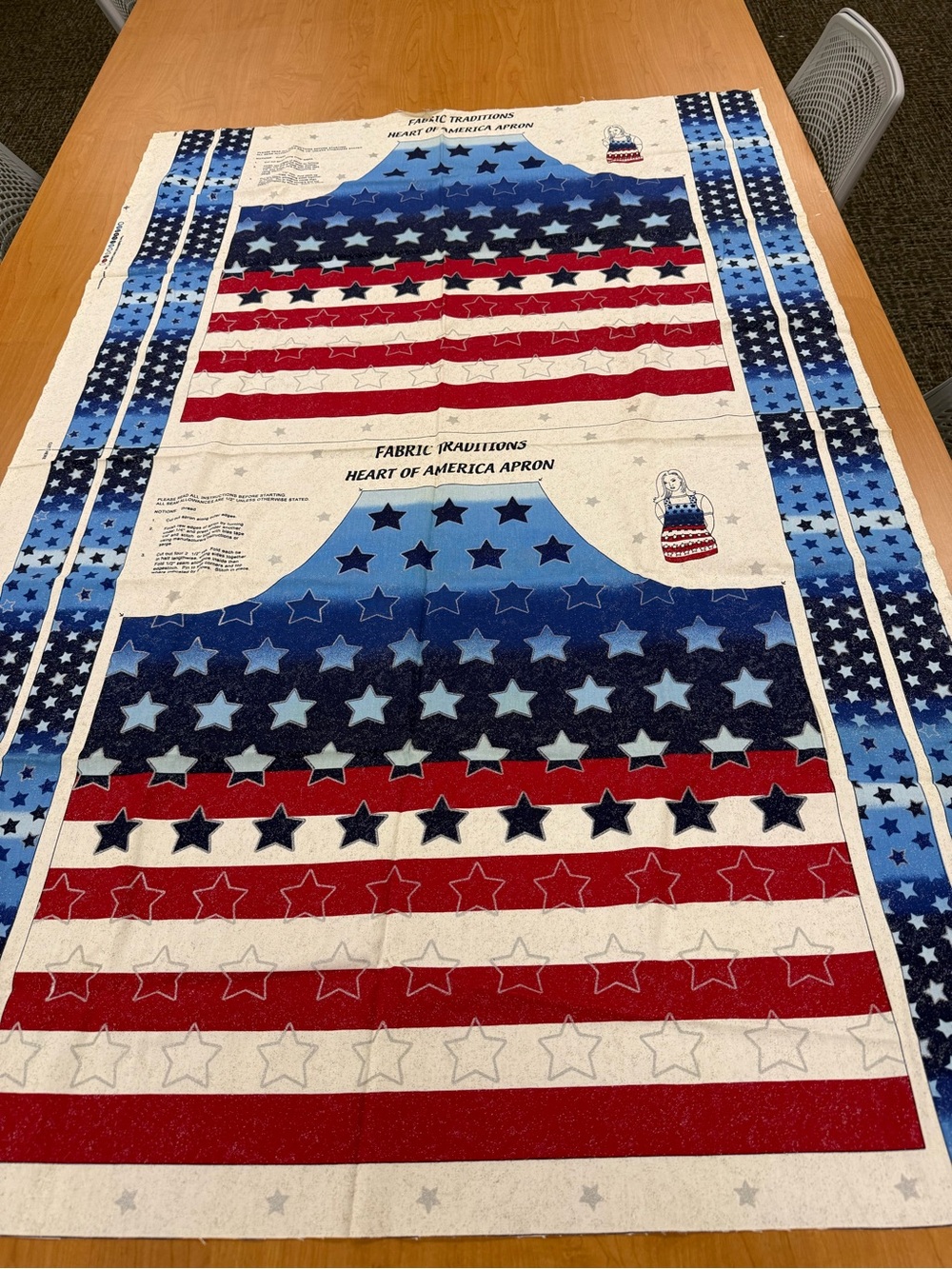 Heart of America Apron Fabric Panel - Patriotic Red, White & Blue lot of 2